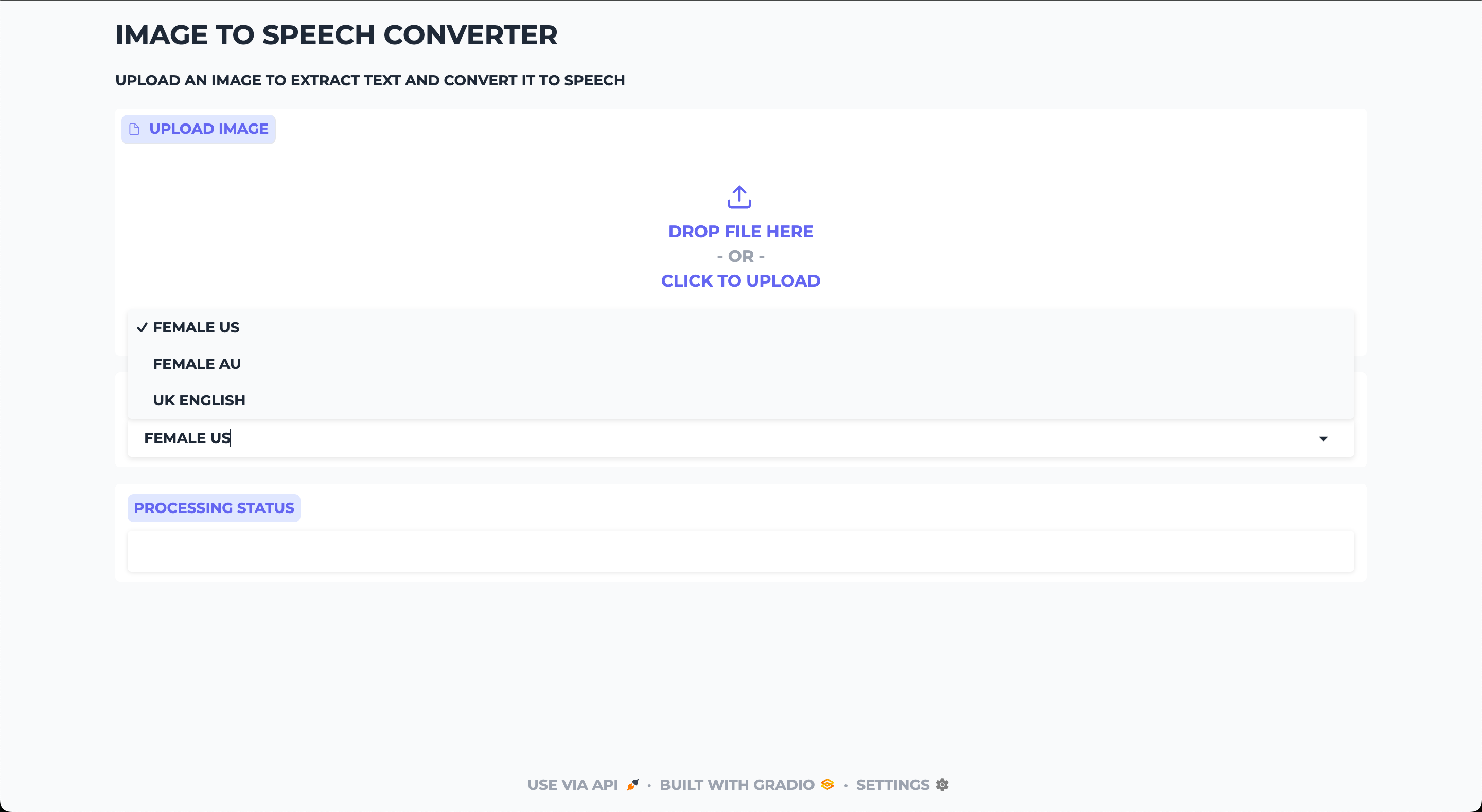 Web interface screenshot